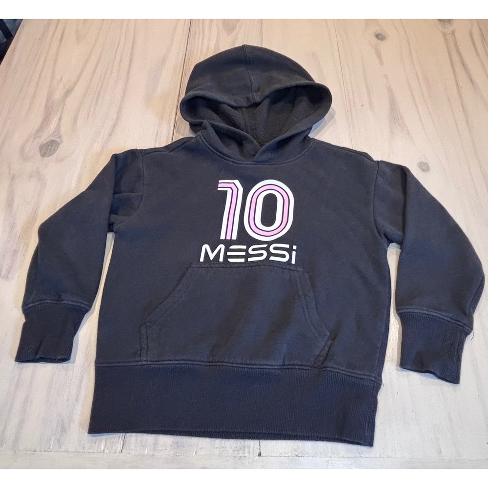 Messi Collection Kids Black Number 10 Graphic Pullover Hoodie Size XS 5 Soccer